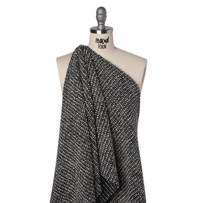Metallic Wool Blend Boucle Coating Made in Italy - Gray, White and Silver Tweedy Stripes