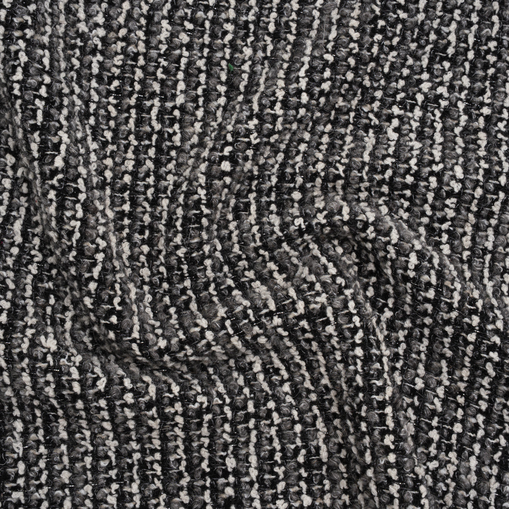 Metallic Wool Blend Boucle Coating Made in Italy - Gray, White and Silver Tweedy Stripes