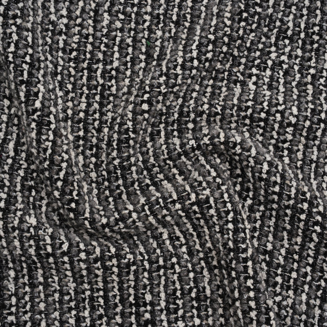 Metallic Wool Blend Boucle Coating Made in Italy - Gray, White and Silver Tweedy Stripes