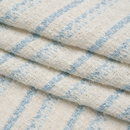 Metallic Wool Blend Loosely Woven Tweed Made in Italy - Off White, Baby Blue and Silver Stripes