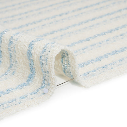 Metallic Wool Blend Loosely Woven Tweed Made in Italy - Off White, Baby Blue and Silver Stripes
