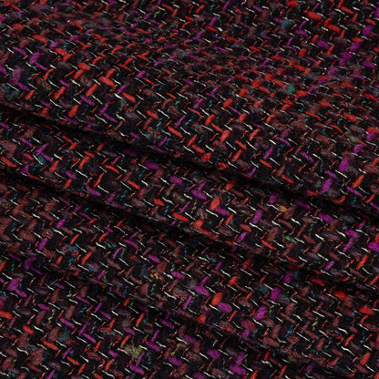 Metallic Wool Blend Tweed Made in Italy - Black, Red and Purple Striated