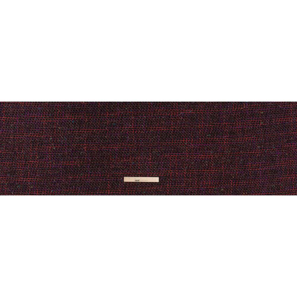 Metallic Wool Blend Tweed Made in Italy - Black, Red and Purple Striated - Full