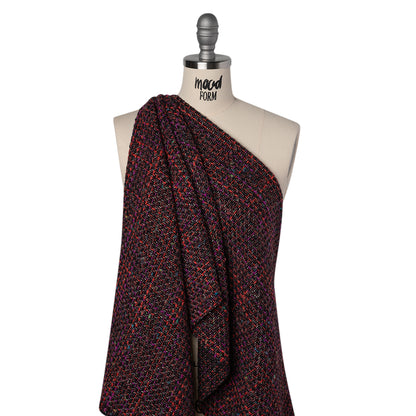 Metallic Wool Blend Tweed Made in Italy - Black, Red and Purple Striated