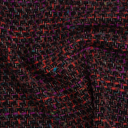 Metallic Wool Blend Tweed Made in Italy - Black, Red and Purple Striated