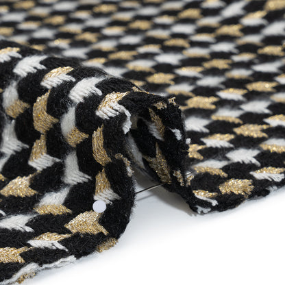 Metallic Wool and Acrylic Tweed Twill - Black, Gold and White Geometric - Deadstock