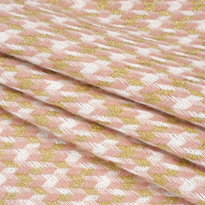 Metallic Wool and Acrylic Tweed Twill - Pink, Gold and White Geometric - Deadstock Folded