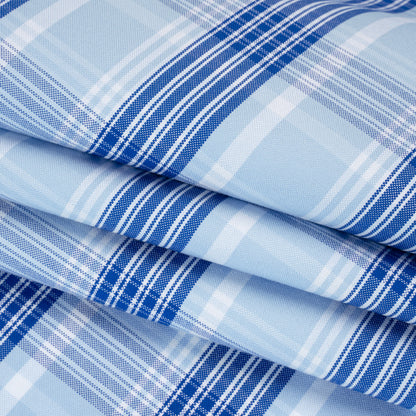 Cotton Oxford Shirting - Sky and Cobalt Blue Plaid - Deadstock Folded