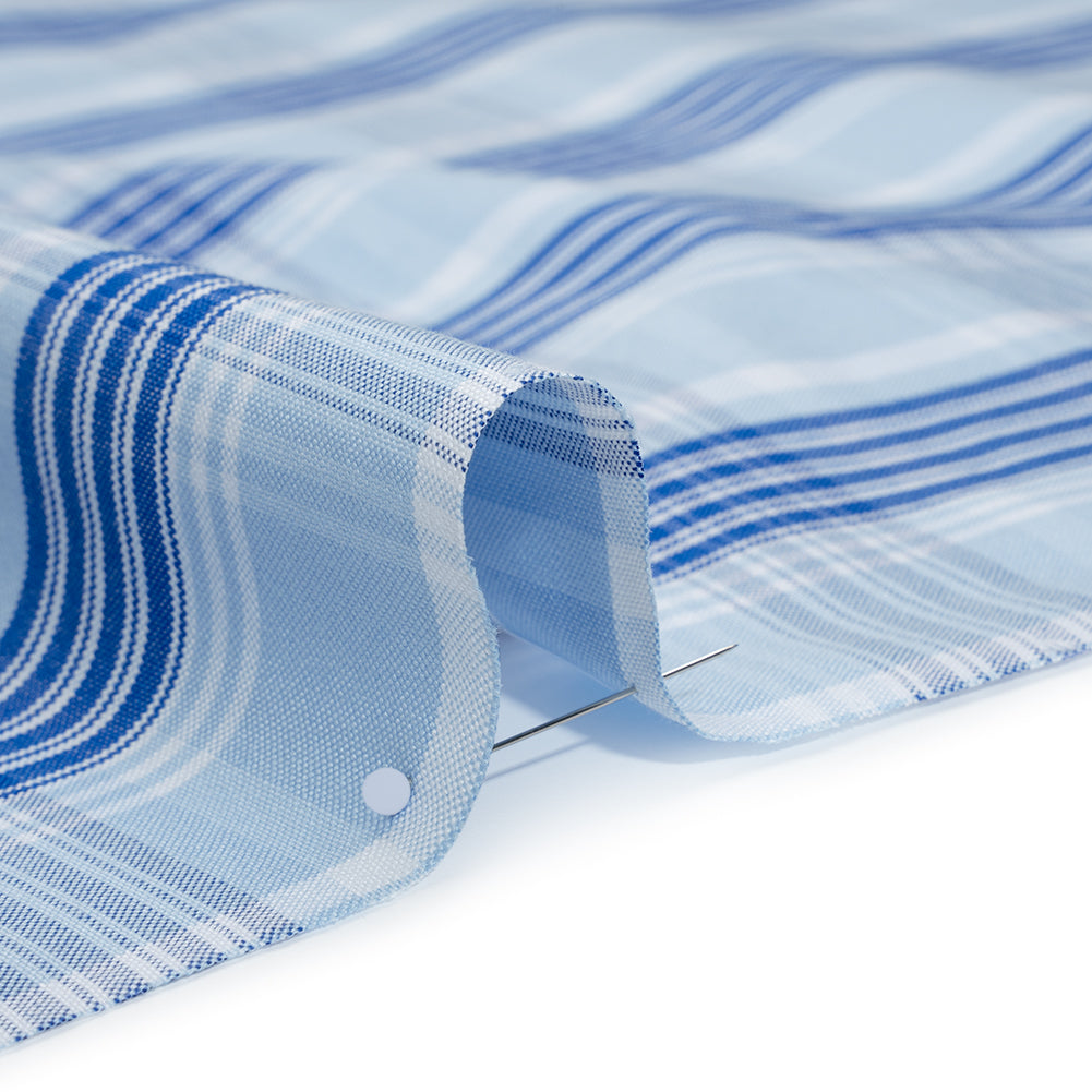 Cotton Oxford Shirting - Sky and Cobalt Blue Plaid - Deadstock Detail