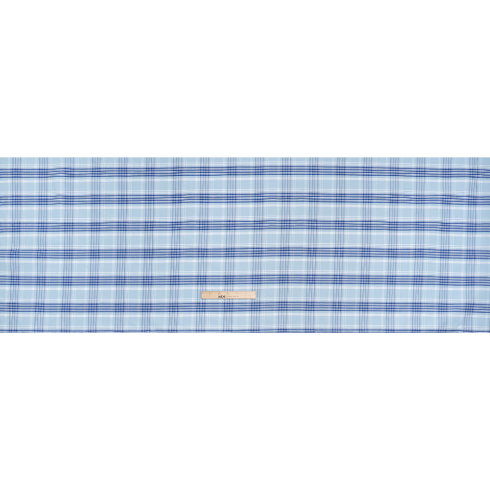 Cotton Oxford Shirting - Sky and Cobalt Blue Plaid - Deadstock Full