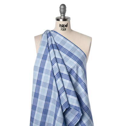 Cotton Oxford Shirting - Sky and Cobalt Blue Plaid - Deadstock Drape