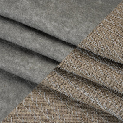 Wool Felt with Stitched Linen Burlap Backing - Heathered Gray and Oatmeal - Deadstock Folded