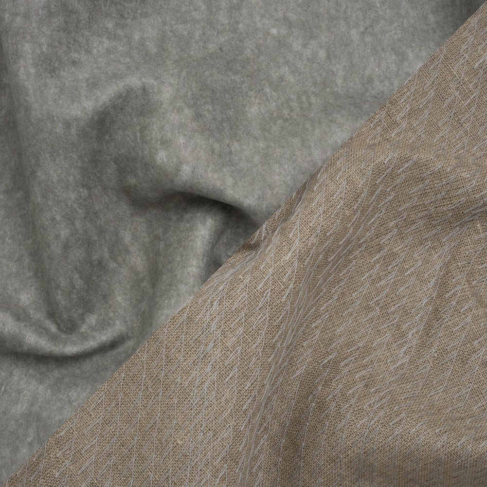 Wool Felt with Stitched Linen Burlap Backing - Heathered Gray and Oatmeal - Deadstock