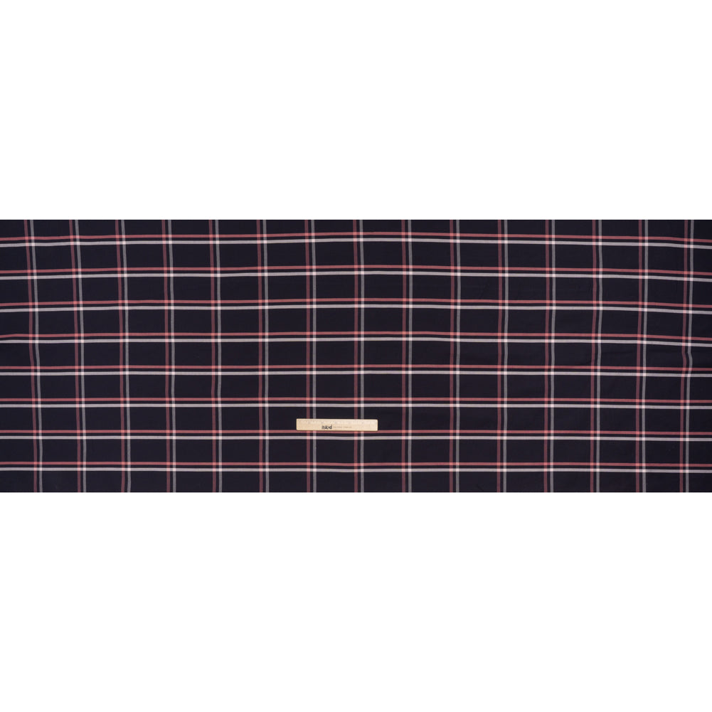 Cotton Oxford Shirting - Dark Navy, Rose Pink and White Windowpane Plaid - Deadstock - Full