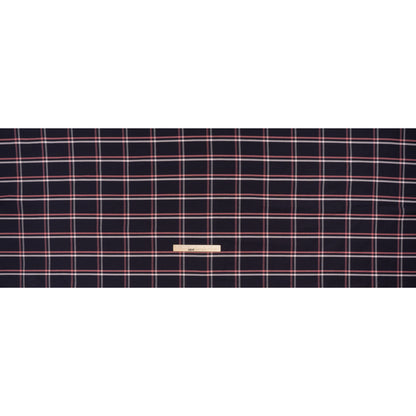 Cotton Oxford Shirting - Dark Navy, Rose Pink and White Windowpane Plaid - Deadstock - Full
