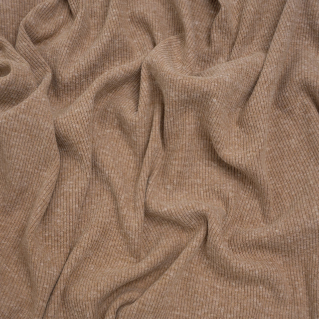 Stretch Brushed Double Face 2x2 Rib Knit - Pecan Beige - Deadstock
