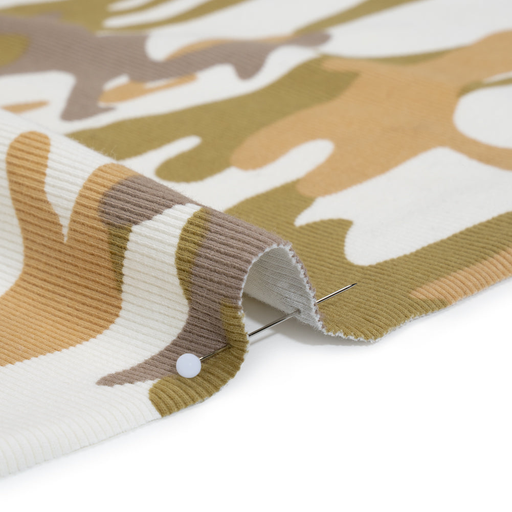 Stretch Cotton 2x2 Rib Knit Print - Cream, Beige and Olive Camouflage - Deadstock Detail