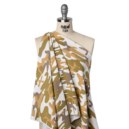 Stretch Cotton 2x2 Rib Knit Print - Cream, Beige and Olive Camouflage - Deadstock Drape