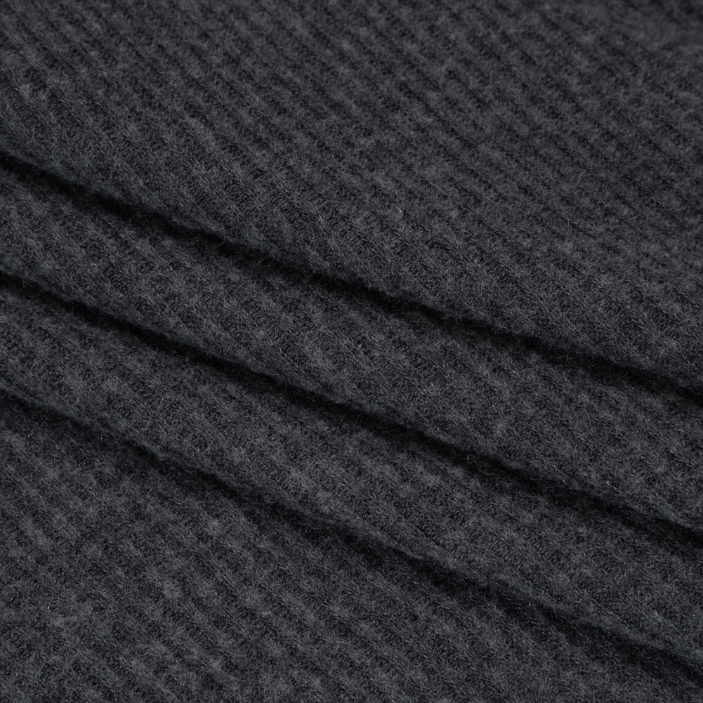 Brushed Polyester 2x2 Rib Knit - Anthracite Gray - Deadstock - Folded