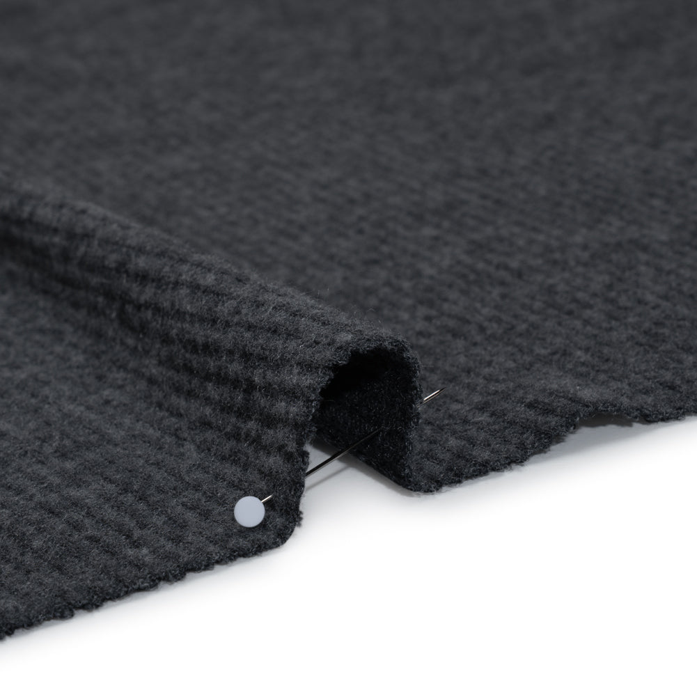 Brushed Polyester 2x2 Rib Knit - Anthracite Gray - Deadstock - Detail