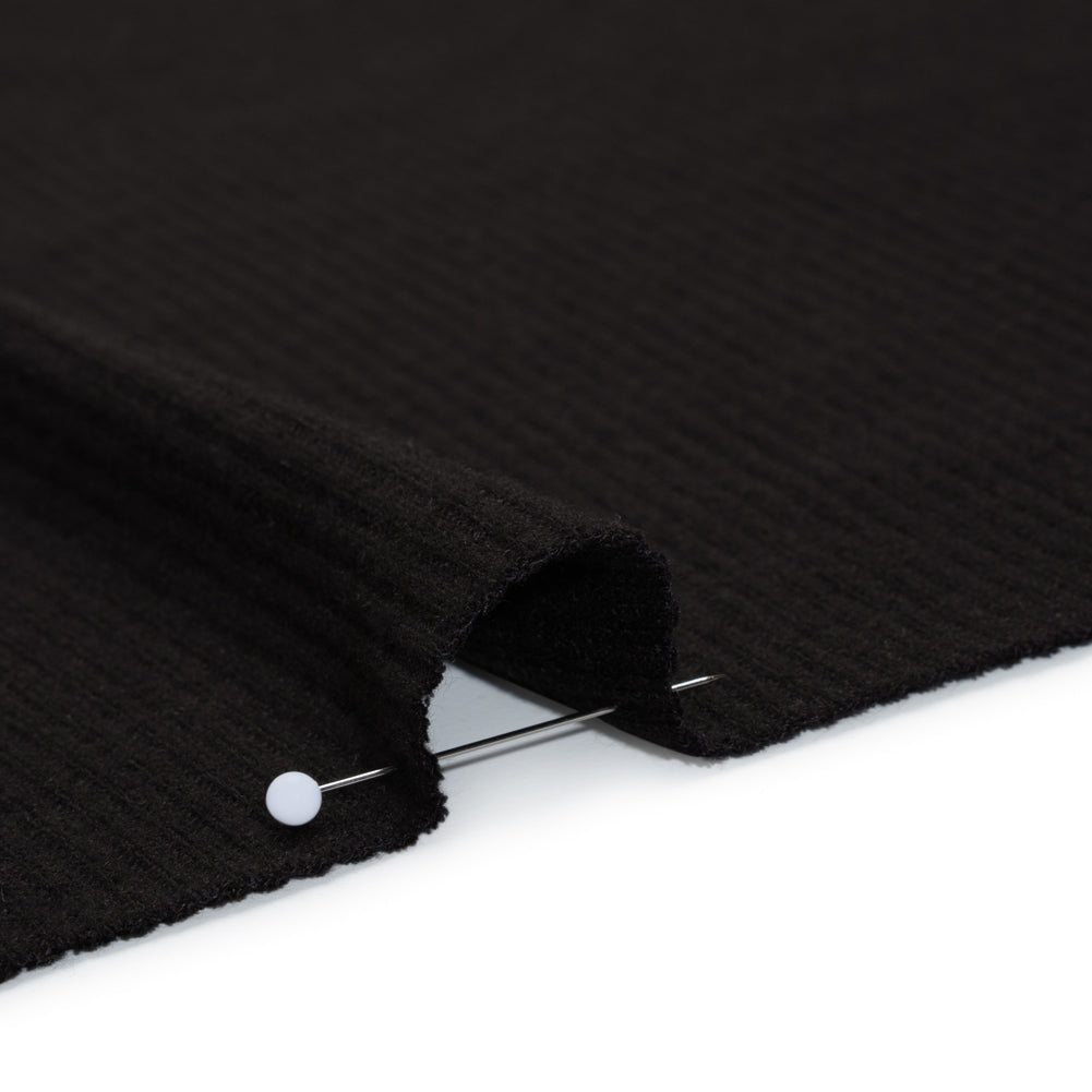 Brushed Cozy Stretch Viscose 2x2 Rib Knit - Faded Black - Deadstock Detail