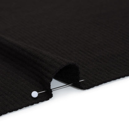 Brushed Cozy Stretch Viscose 2x2 Rib Knit - Faded Black - Deadstock Detail