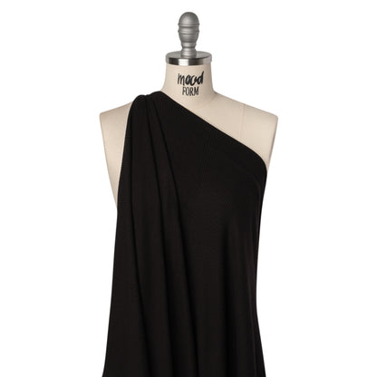 Brushed Cozy Stretch Viscose 2x2 Rib Knit - Faded Black - Deadstock Drape