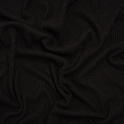 Brushed Cozy Stretch Viscose 2x2 Rib Knit - Faded Black - Deadstock
