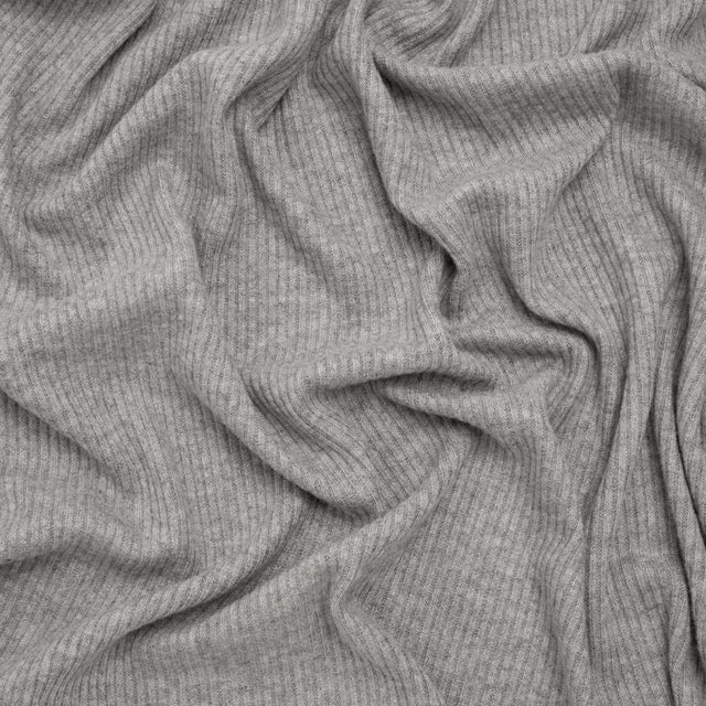 Brushed Cozy Stretch Viscose 2x2 Rib Knit - Light Gray - Deadstock