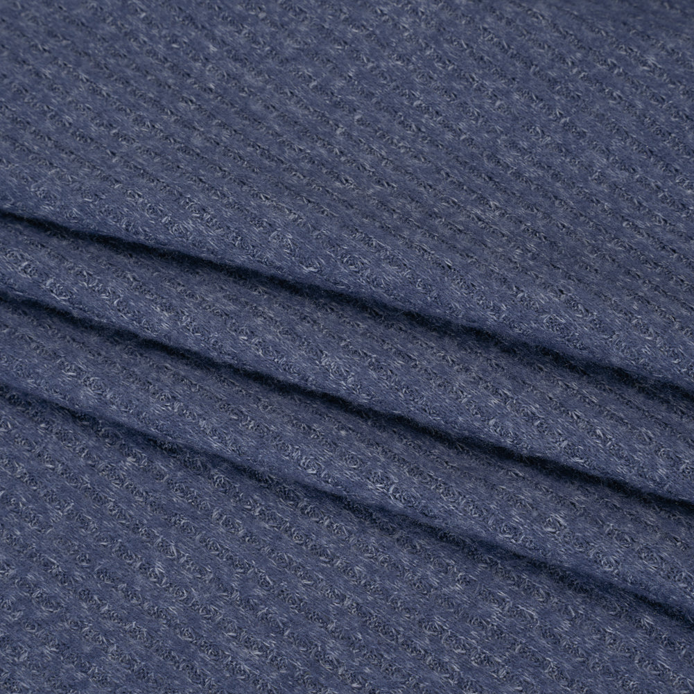 Brushed Stretch Rayon and Polyester Waffle Sweater Knit - Heathered Cadet Blue - Deadstock - Folded