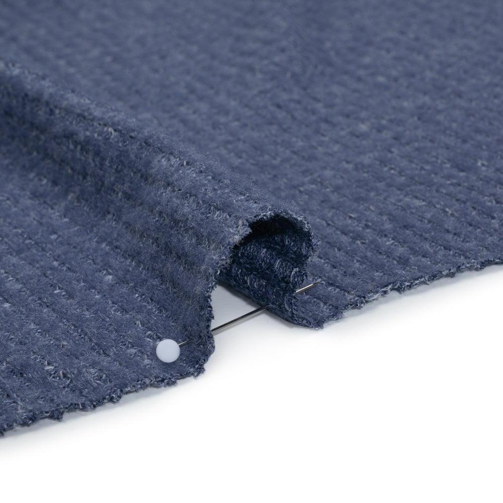 Brushed Stretch Rayon and Polyester Waffle Sweater Knit - Heathered Cadet Blue - Deadstock - Detail