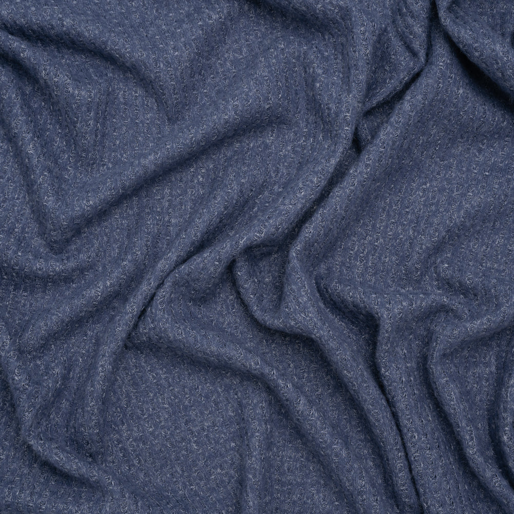Brushed Stretch Rayon and Polyester Waffle Sweater Knit - Heathered Cadet Blue - Deadstock