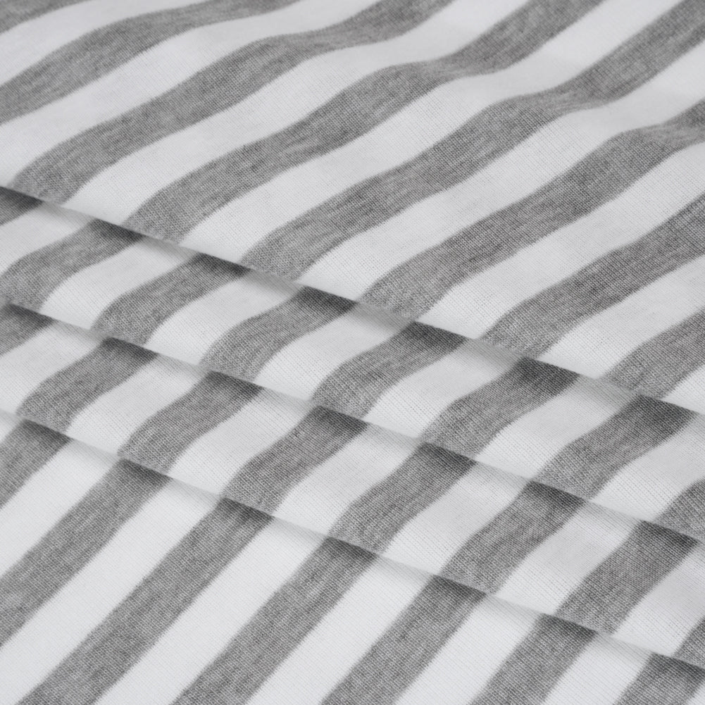 Cotton and Polyester 1x1 Rib Knit - Heathered Gray and White Stripes - Deadstock Folded