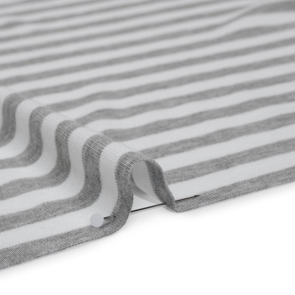 Cotton and Polyester 1x1 Rib Knit - Heathered Gray and White Stripes - Deadstock Detail