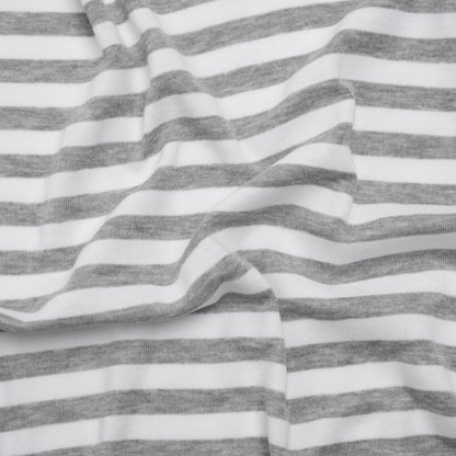 Cotton and Polyester 1x1 Rib Knit - Heathered Gray and White Stripes - Deadstock