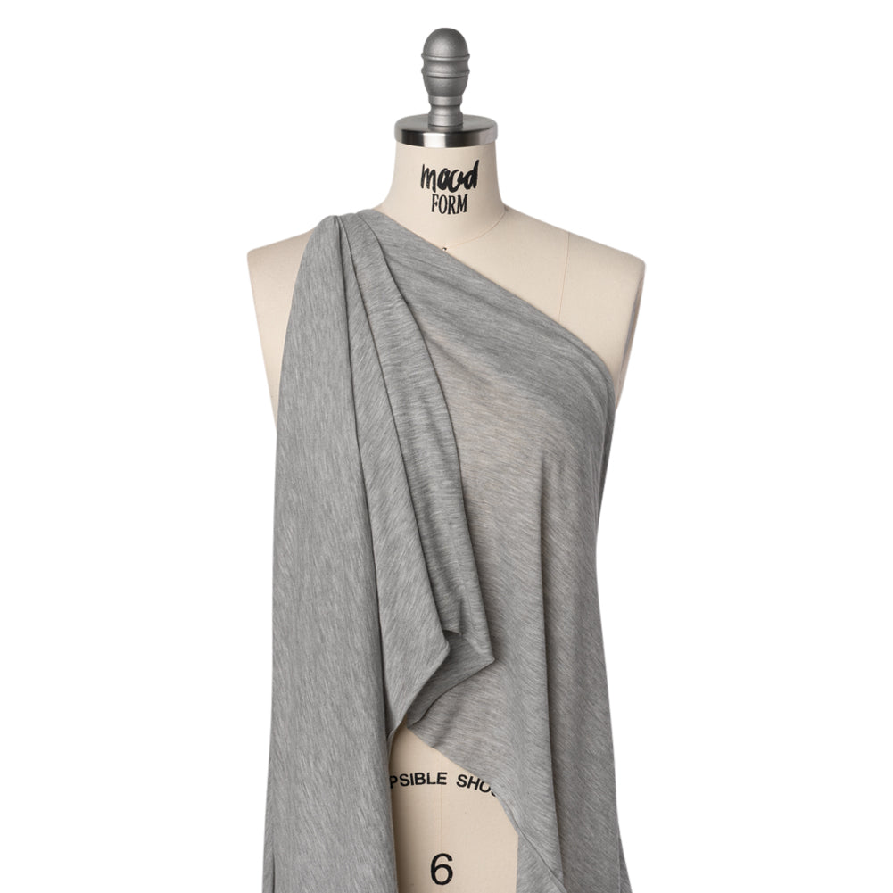 Lightweight Modal, Polyester and Cotton Jersey - Heathered Cloud Gray - Deadstock Drape