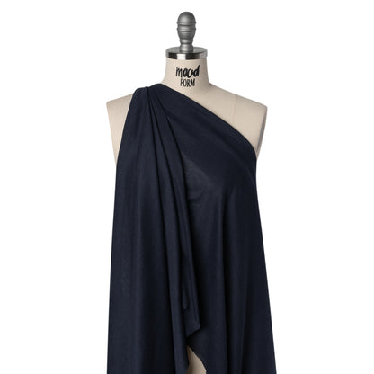 Lightweight Polyester 1x1 Rib Knit - Navy Blue - Deadstock Drape