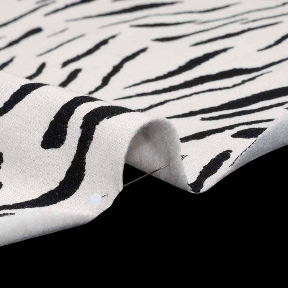 Cotton Brushed French Terry Sweatshirt Fleece - Black and White Zebra Stripes - Deadstock Detail