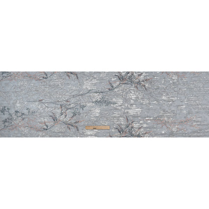 Metallic Foiled Plisse Lace with Embroidery and Beading on Tulle Backing - Light Blue, Silver, and Pale Pink Flowering Branches - Full