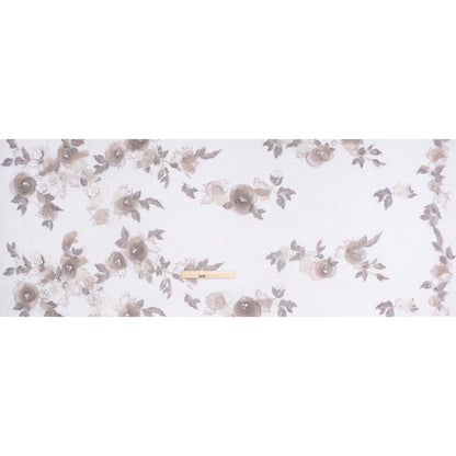 Embroidered and Beaded Tulle with 3D Fabric and Ribbon Flowers - Lilac, Gray and Silver Floral - Full