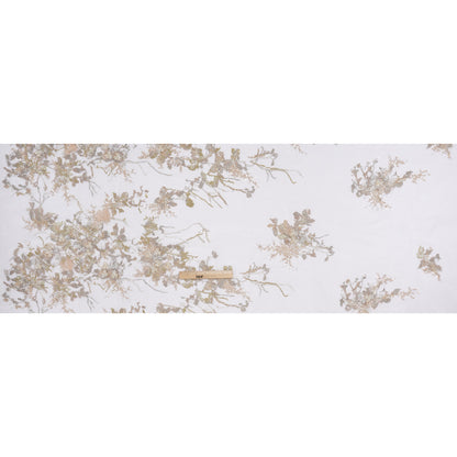 Embroidered and Beaded Tulle with 3D Satin Flowers - Taupe, Lemon and White Flowering Branches - Full