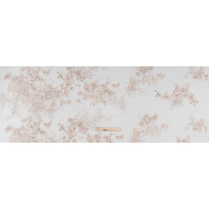 Beaded and Embroidered Tulle with 3D Fabric Flowers - Beige, Pink and White Blossoms - Full