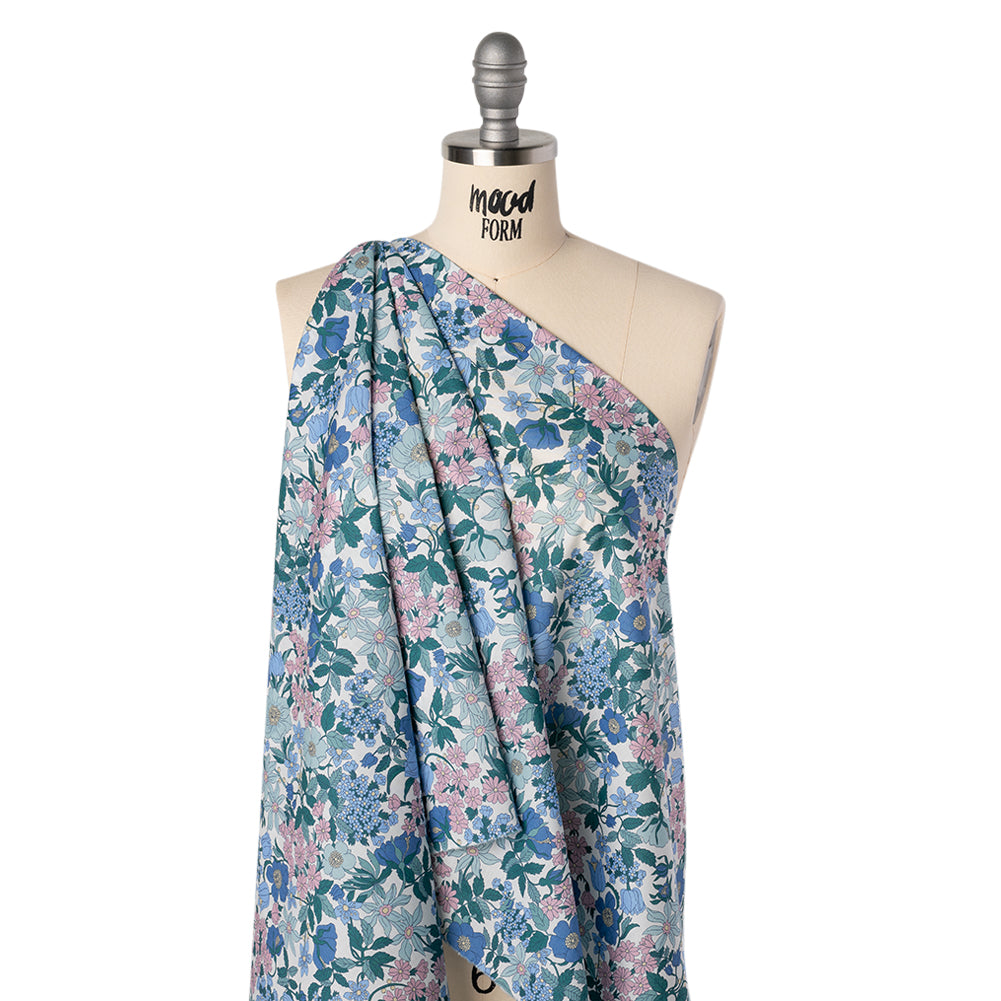 Liberty Fabrics Tana Lawn® - Clarabell Blue - Sky Blue, Teal and Baby Pink Floral Folded