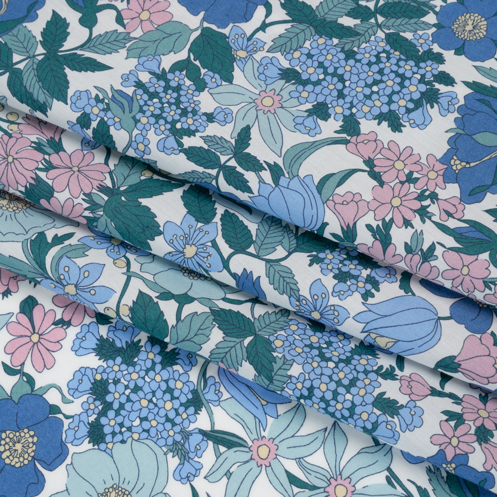 Liberty Fabrics Tana Lawn® - Clarabell Blue - Sky Blue, Teal and Baby Pink Floral Detail