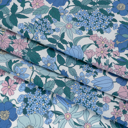 Liberty Fabrics Tana Lawn® - Clarabell Blue - Sky Blue, Teal and Baby Pink Floral Detail