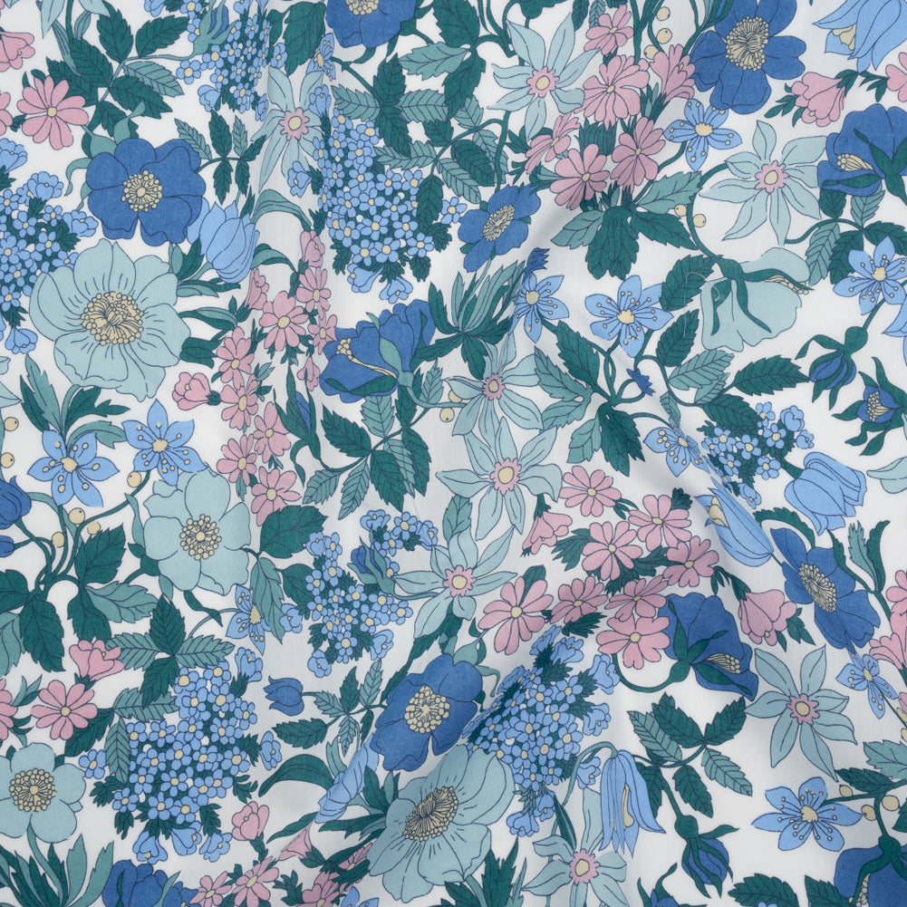 Liberty Fabrics Tana Lawn® - Clarabell Blue - Sky Blue, Teal and Baby Pink Floral Drape