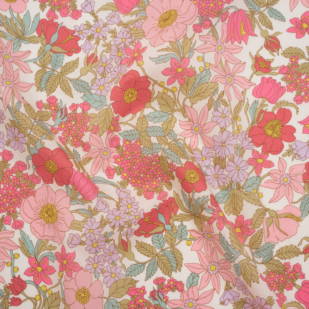 Liberty Fabrics Tana Lawn® - Clarabell Pink - Light Pink, Olive Green and Pale Purple Floral - Drape