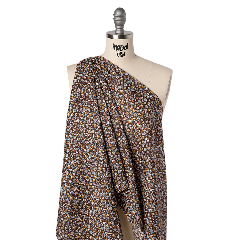 Liberty Fabrics Tana Lawn® - Meera Multi Pastel - Golden Yellow, Light Blue and Brown Simple Floral Folded