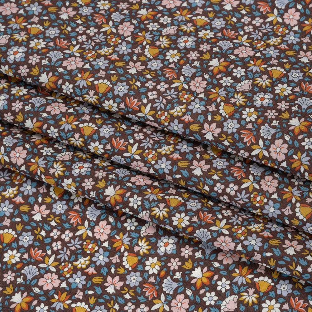 Liberty Fabrics Tana Lawn® - Meera Multi Pastel - Golden Yellow, Light Blue and Brown Simple Floral Detail