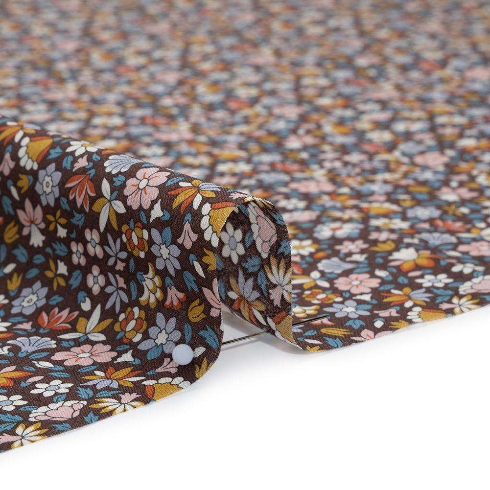 Liberty Fabrics Tana Lawn® - Meera Multi Pastel - Golden Yellow, Light Blue and Brown Simple Floral Full